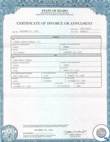 Download USA Department of health and welfare of Idaho divorce certificate Photoshop template
